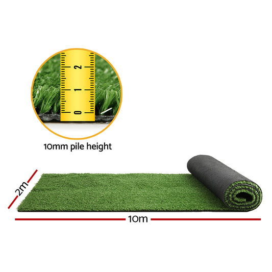 Prime Turf Artificial Grass 2mx10m 10mm Synthetic Fake Lawn Turf Plant Plastic Olive