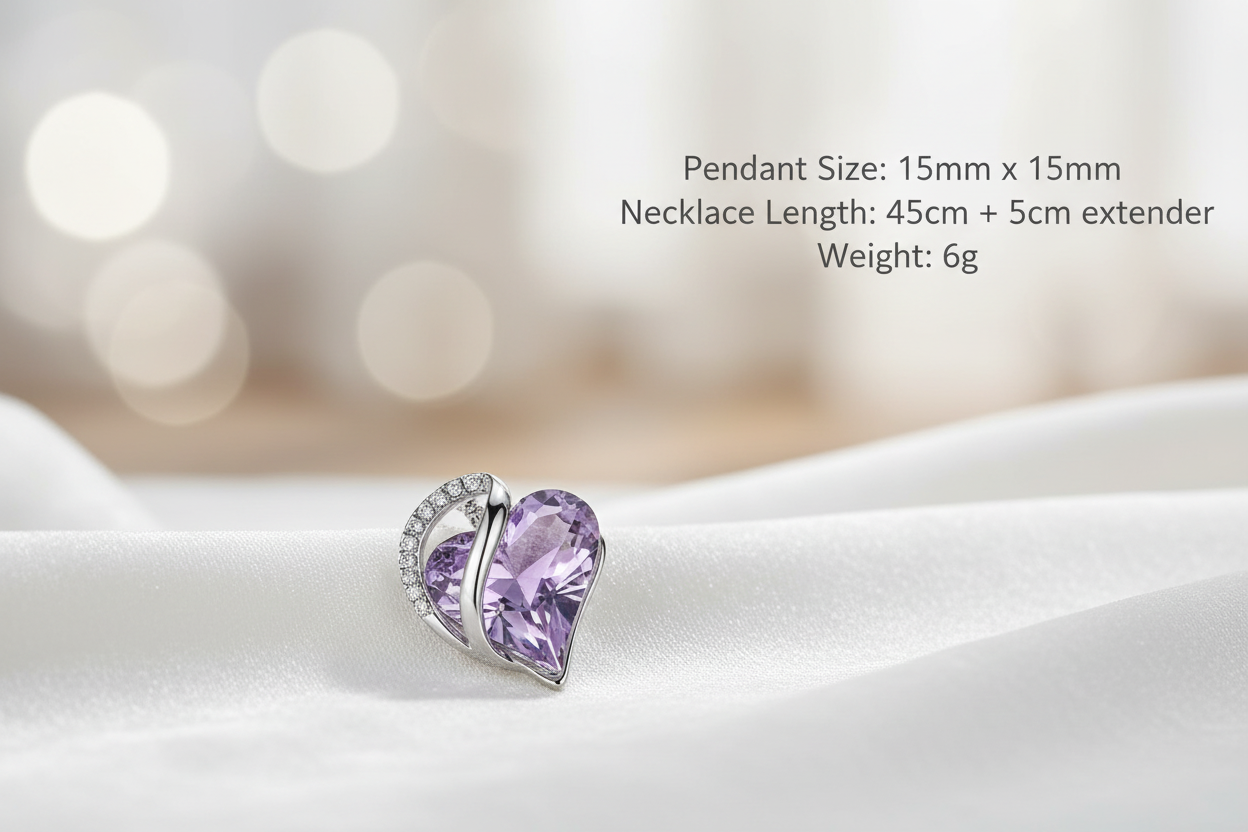 Silver Plated Infinity Love Heart Pendant With Birthstone Crystals Jewelry Gifts for Wife Necklaces for Women (Alexandrite Light Purple)