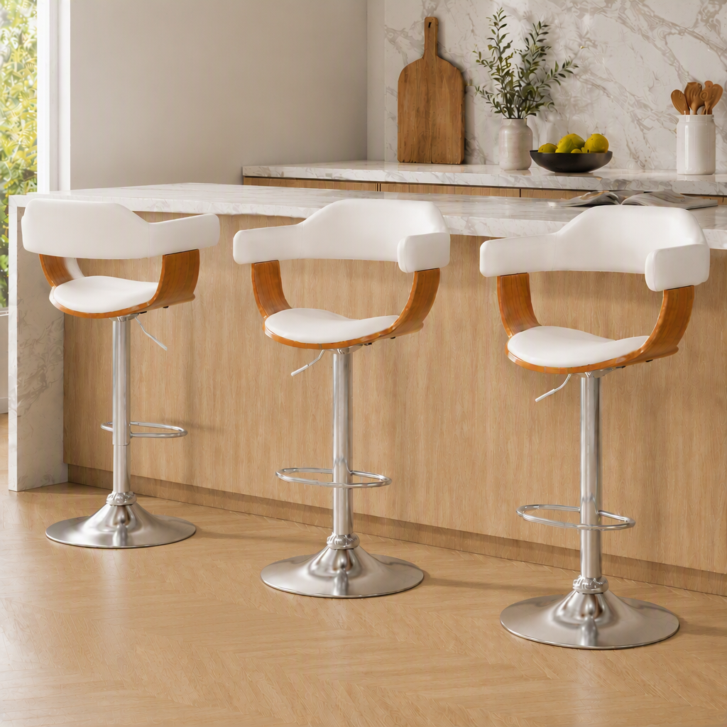 Artiss Bar Stools X3 Kitchen Counter Chair Gas Lift Swivel PU Selina White