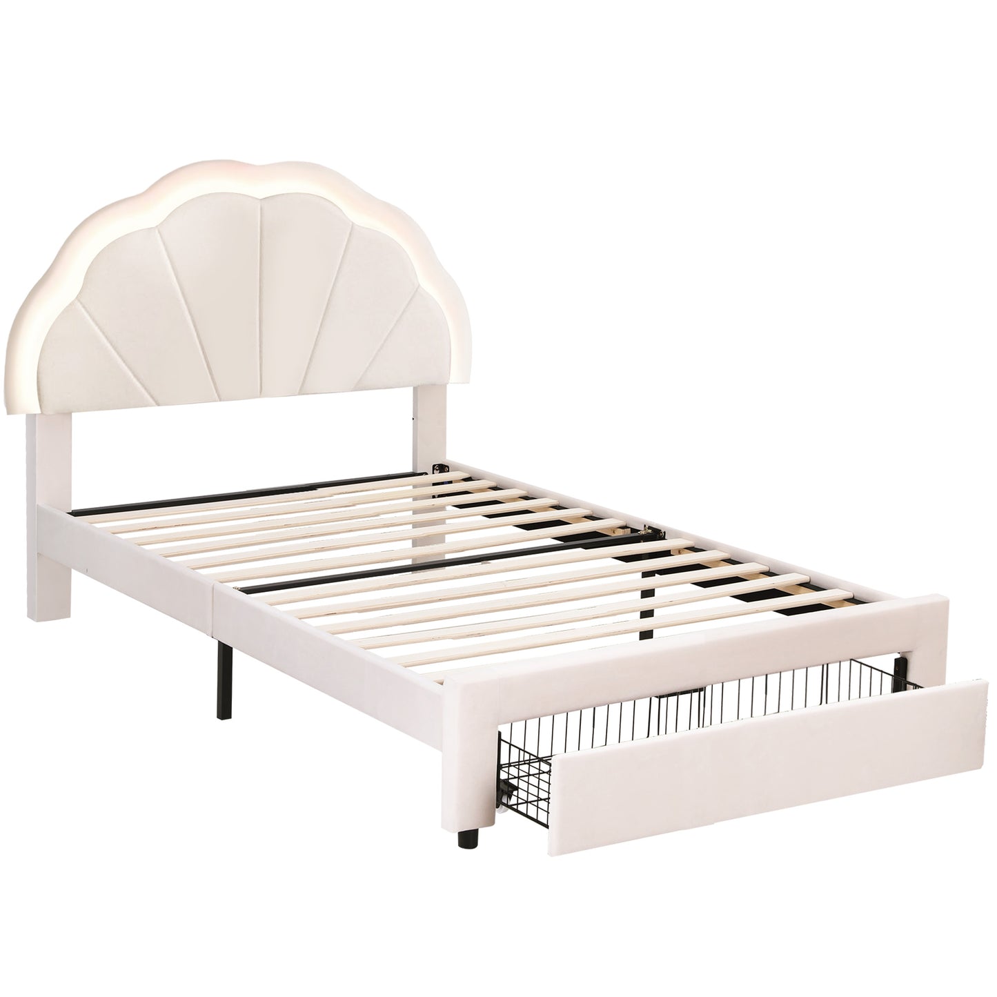 Artiss King Single Bed Frame with Storage Drawer Upholstered Velvet Platform Bed LED Headboard