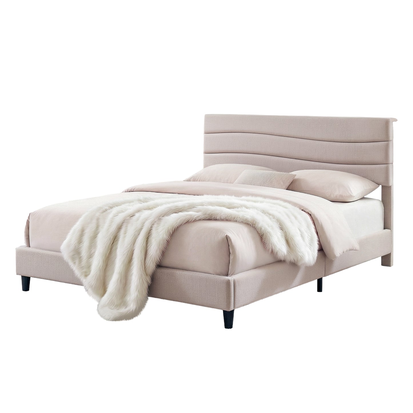 Artiss Queen Bed Frame with Storage Adjustable Headboard Platform Base Linen Fabric Charging Ports