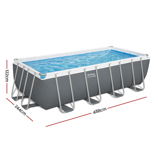Bestway Swimming Pool Steel Frame Pool Set w/ Filter Pump Ladder Cover 488x244cm