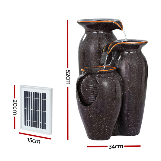 Gardeon Solar Fountain Water Fountain Feature Cascading Fountain LED Lights 76CM Grey