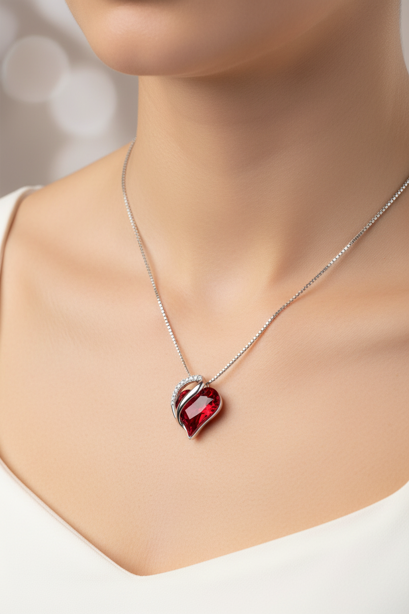 Silver Plated Infinity Love Heart Pendant With Birthstone Crystals Jewelry Gifts for Wife Necklaces for Women (Siam Ruby Red)