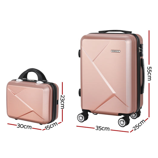 Wanderlite 2Set 20 Inch Luggage Case with 12 Inch Handheld Luggage Box Hard Shell Travel Suitcase TSA Lock Rose Gold
