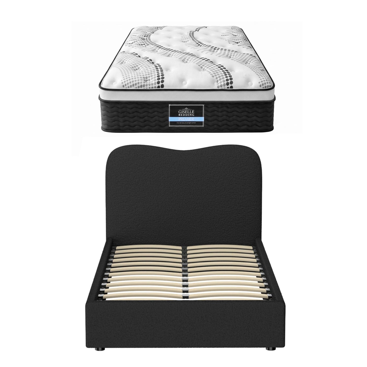 Giselle 32cm Euro Top King Single Mattress 5-Zone and Artiss Boucle Bed Frame Set
