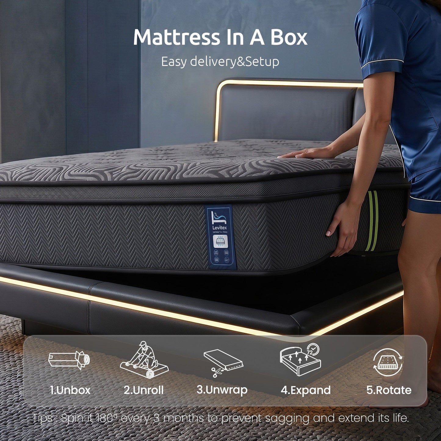 Levitex 34 cm Pocket Spring Mattress with Reinforced Edge Support & 5-Zone Pressure Relief Breathable Gel Memory Foam Hybrid Mattress for Back Pain King Single