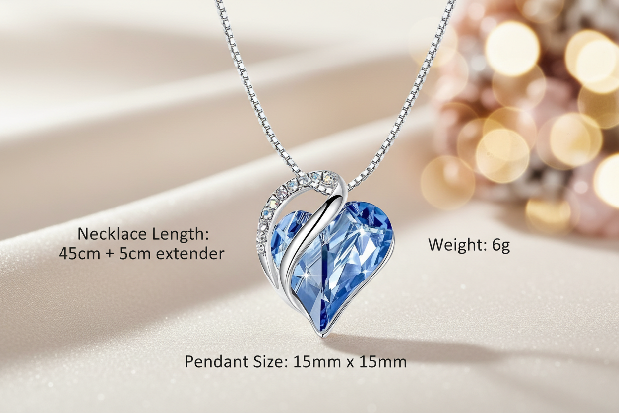 Silver Plated Infinity Love Heart Pendant With Birthstone Crystals Jewelry Gifts for Wife Necklaces for Women (Aquamarine Light Blue)