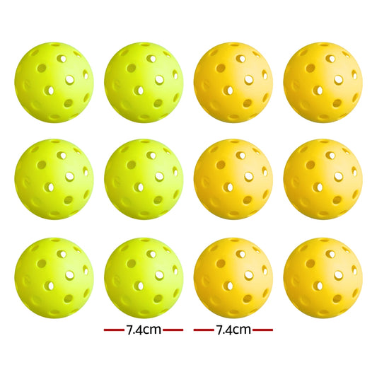 Everfit 12PC Pickleballs Set 40-Hole Design Indoor Outdoor Durable PE Balls Green/Yellow