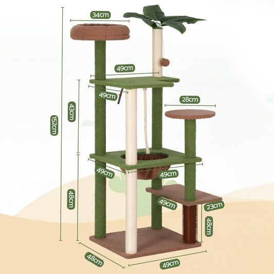 i.Pet Cat Tree Tower 152cm Jungle Multi-Level Scratching Post Leafy Canopy