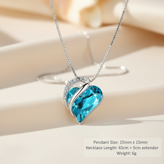 Silver Plated Infinity Love Heart Pendant With Birthstone Crystals Jewelry Gifts for Wife Necklaces for Women (Turquoise Blue)