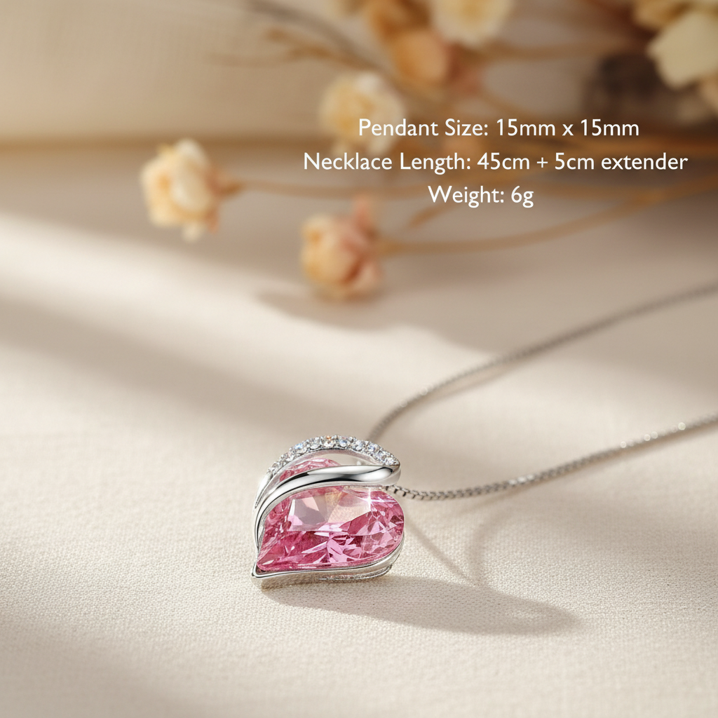 Silver Plated Infinity Love Heart Pendant With Birthstone Crystals Jewelry Gifts for Wife Necklaces for Women (Light Pink)