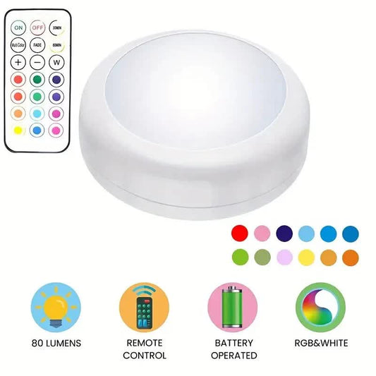 6 Pack RGBW LED Cabinet Lights, Remote Control, Battery Powered