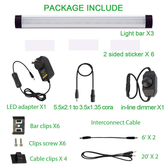 Dimmable Led Under Cabinet Lighting Bar Linkable Kits with Rocker Switch Under Counter Kitchen,Showcase,Shelf Lighting(3 Panel Kits Warm White)