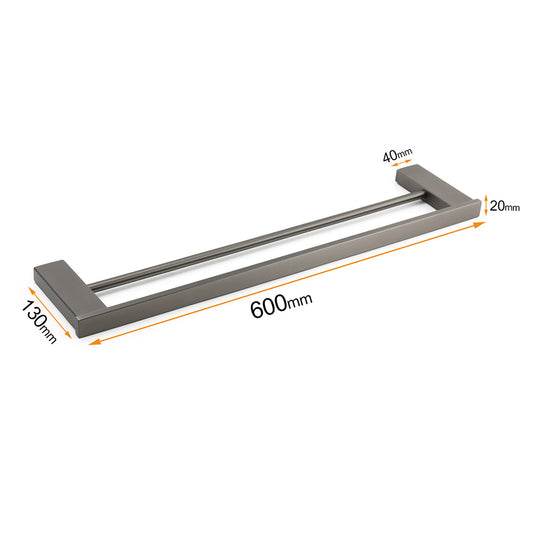 Gun Metal Grey Square Strong Towel Rail Rack 600mm Double Hanger Holder Bar Kit