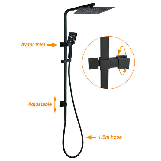Dual Shower Square Large 12" Rainfall Head 3 Modes Handheld Wall Rail Matt Black