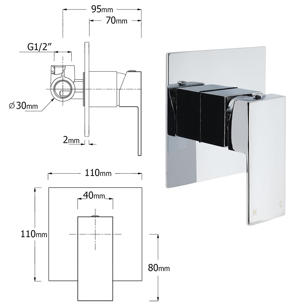 Double Square Shower Head 12" Rain Rose + 3 Modes Handheld Diverter Rail Arm Mixer Set