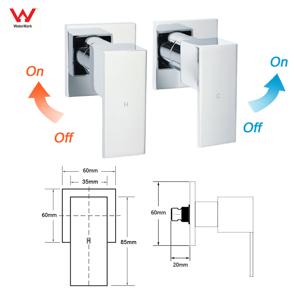 WELS Square Plastic Shower 8" Rainfall Head 3 Mode Handheld Sliding Rail Wall Arm + Twin Taps
