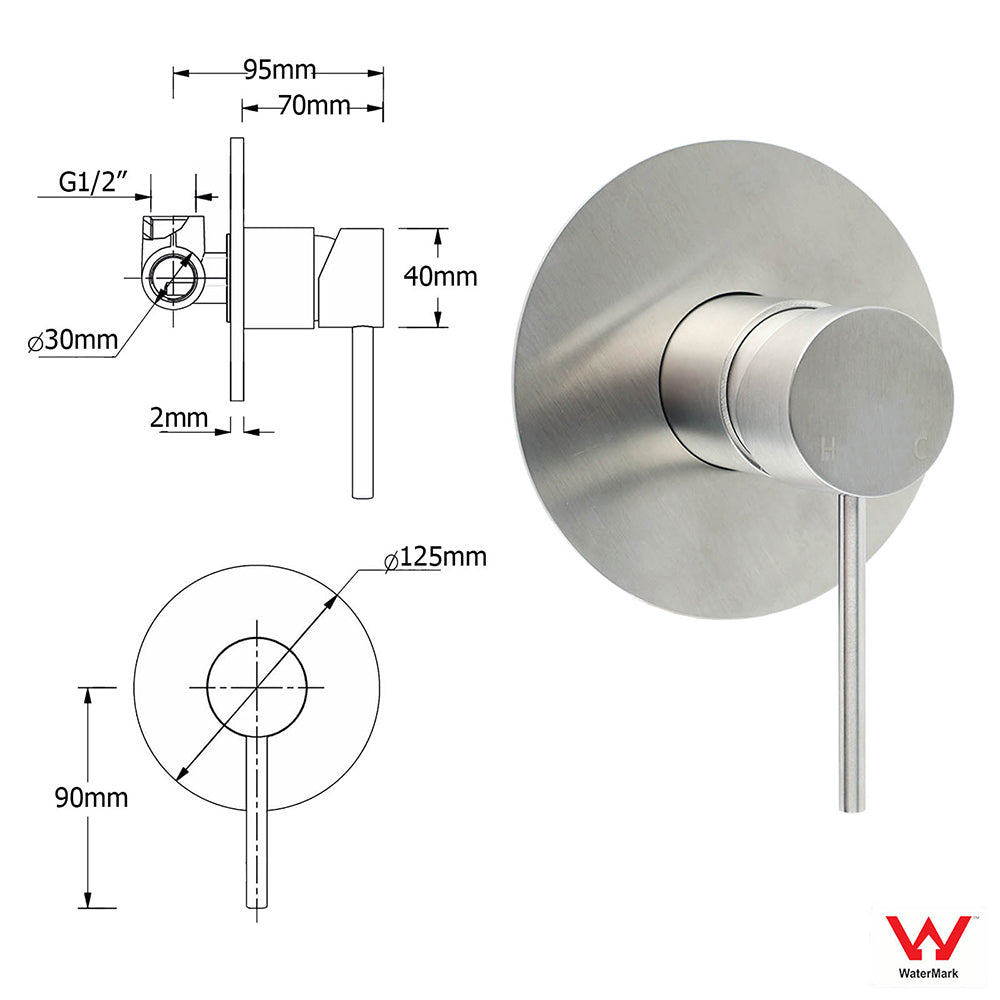 Brushed Nickel Round 12" Rainfall Head Shower Handheld Sliding Rail Arm Mixer 2in1 Set