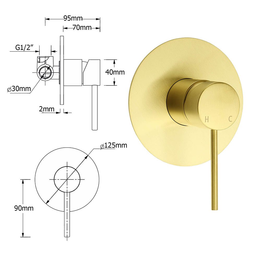WELS Brushed Gold Twin Shower 8" Round Head One Mode Handheld Rose Sliding Rail With Mixer Set