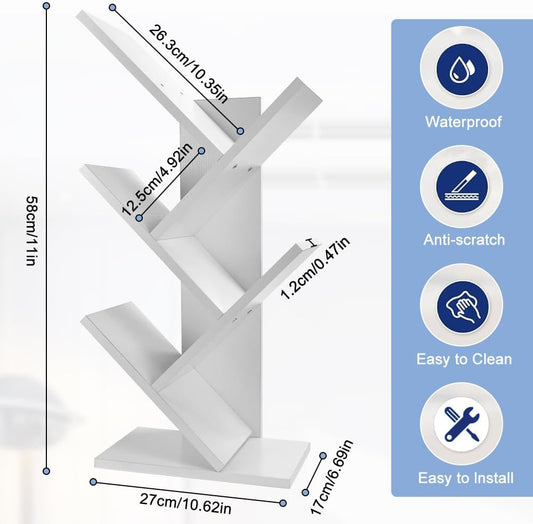 CARLA HOME 5-Tier Tree Bookshelf Storage Rack for Home Office or Bedroom (White)