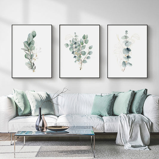 Wall Art 40cmx60cm Eucalyptus Plant 3 Sets Black Frame Canvas