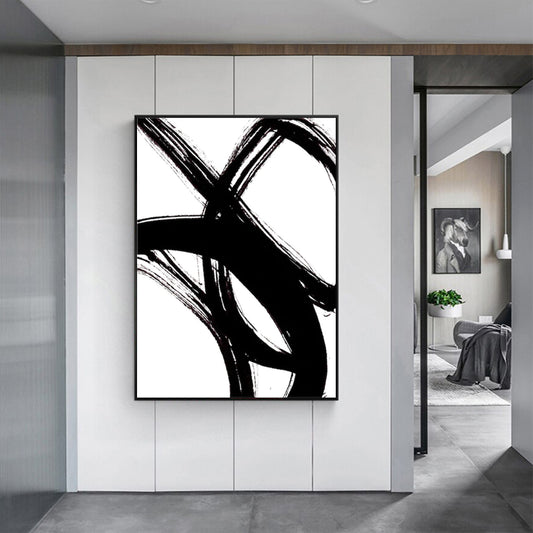 Wall Art 60cmx90cm Minimalist Black Artwork Black Frame Canvas