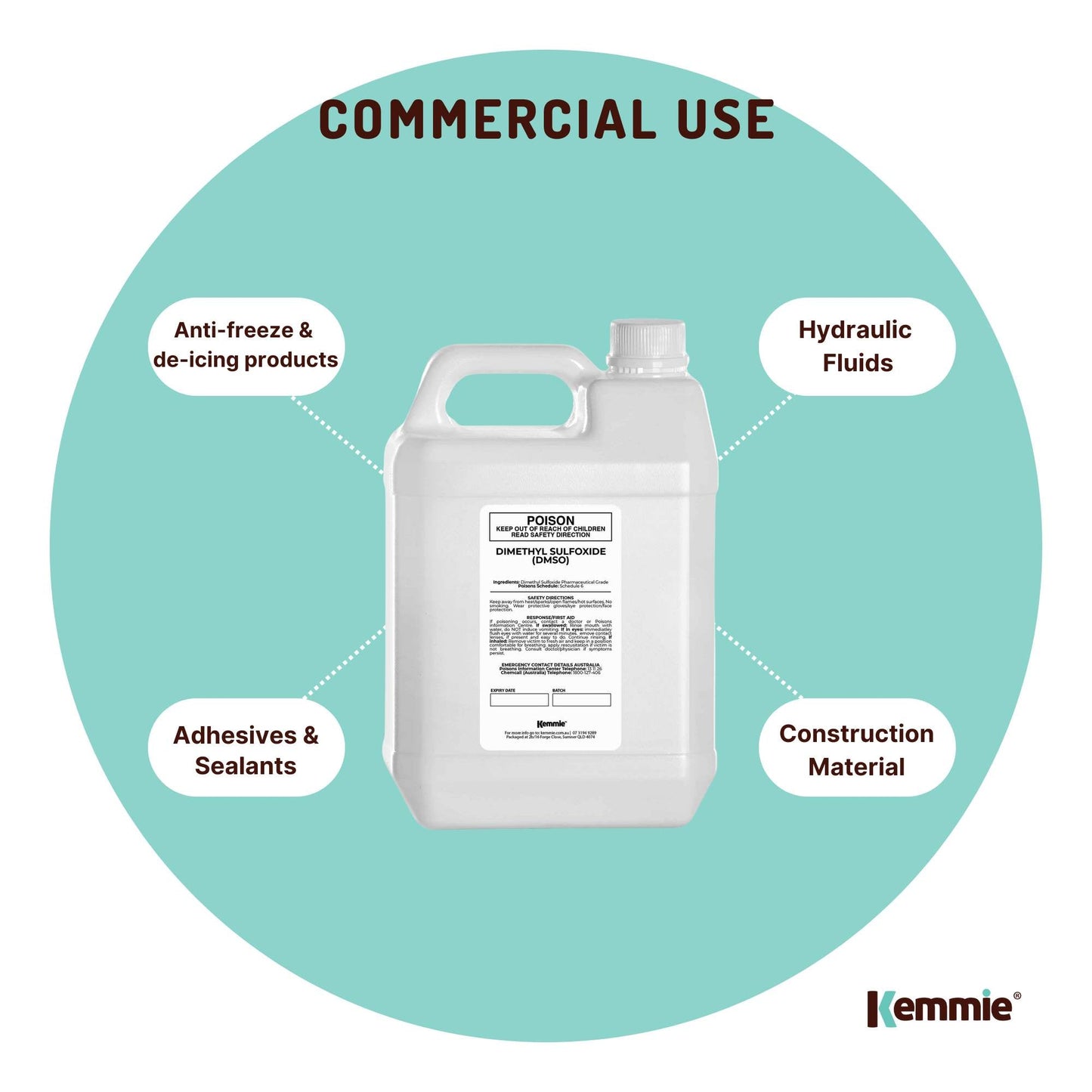 Kemmie 5L DMSO Liquid 99.9% Pure - USP Grade Dimethyl Sulfoxide Solvent Bulk