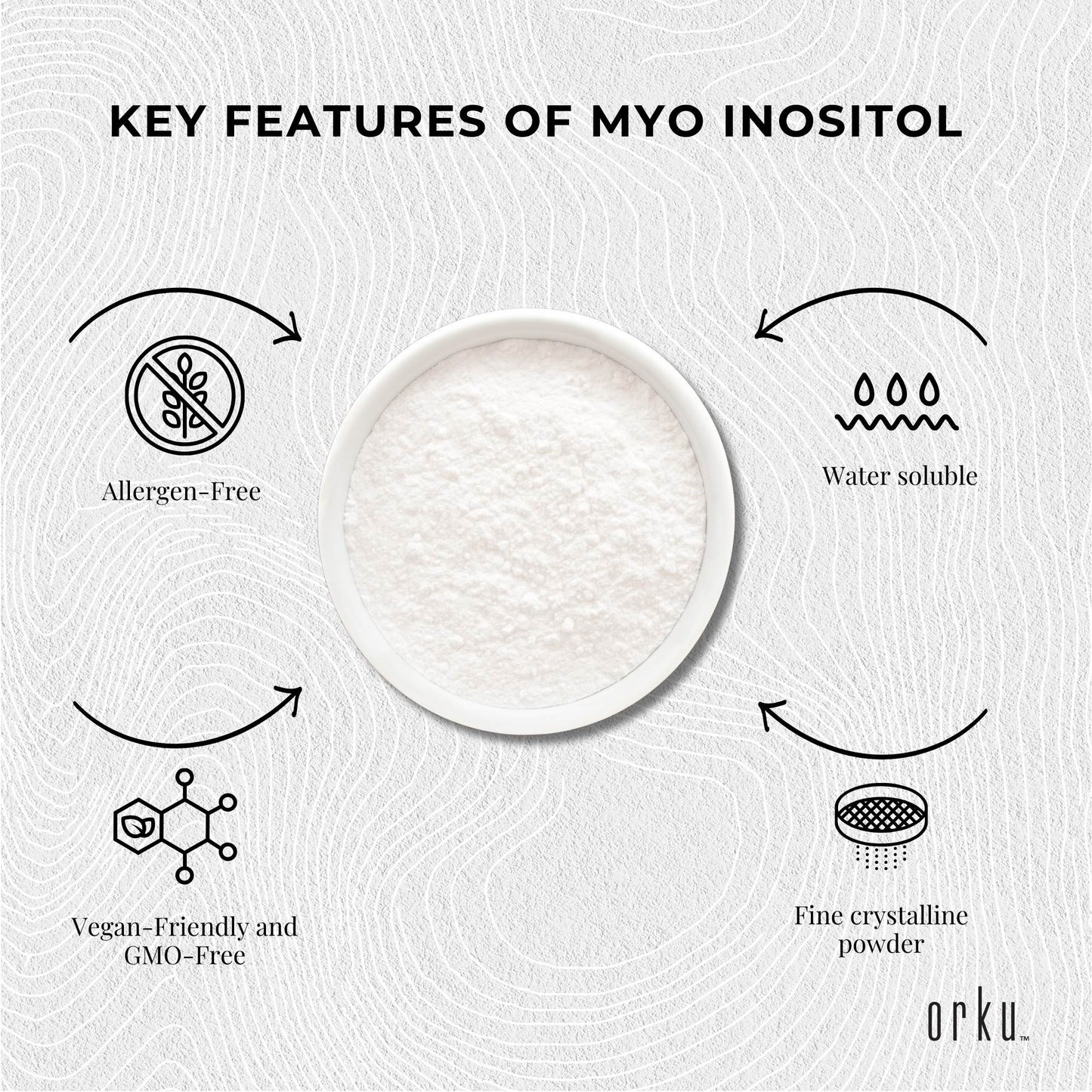 Orku 5Kg Myo Inositol Powder - USP Grade High Purity Unflavoured