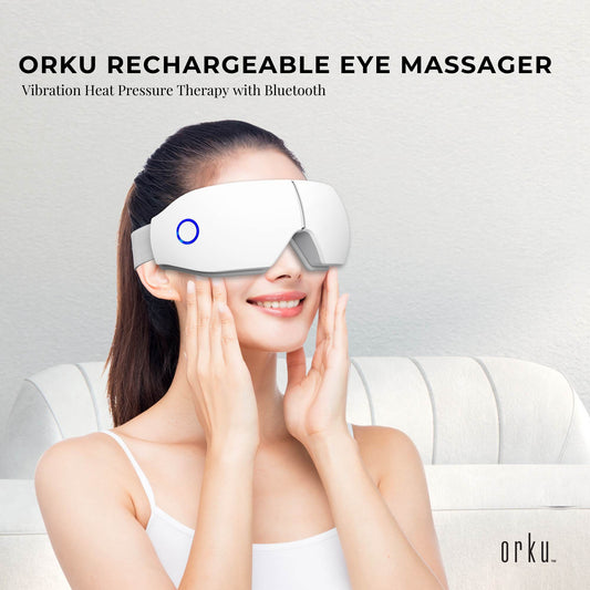 Orku Rechargeable Eye Massager – Vibration Heat Pressure Therapy with Bluetooth