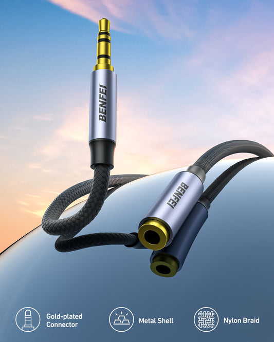 BENFEI 421GY 3M 3.5mm Male to Female AUX Extension Cable, TRRS 4-Pole Stereo Audio Jack Cord for Headphones, Microphone, Smartphones, PC, Laptop, Speakers