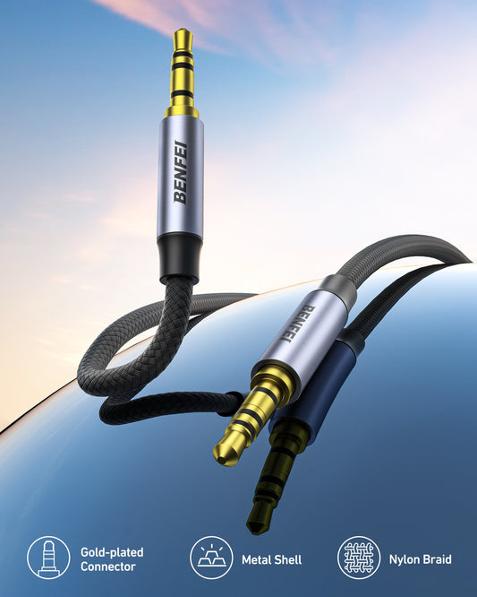 BENFEI 427GY 1M 3.5mm TRRS Male to Male Audio Cable, 4-Pole Stereo Mic Aux Cable, Nylon Braided Headphone Jack Cord