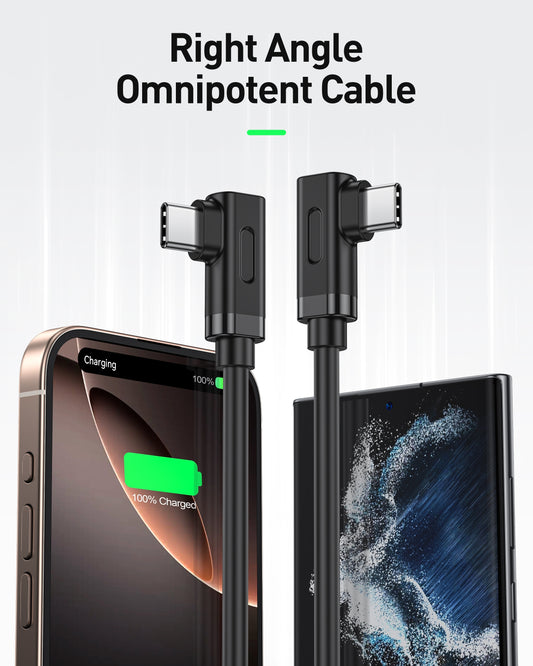 BENFEI 429BK-2M Right Angle USB C Cable 90-Degree, USB 2.0 Type C Charger Cable 3A Fast Charging, Nylon Braided USB-C to USB-C Cord