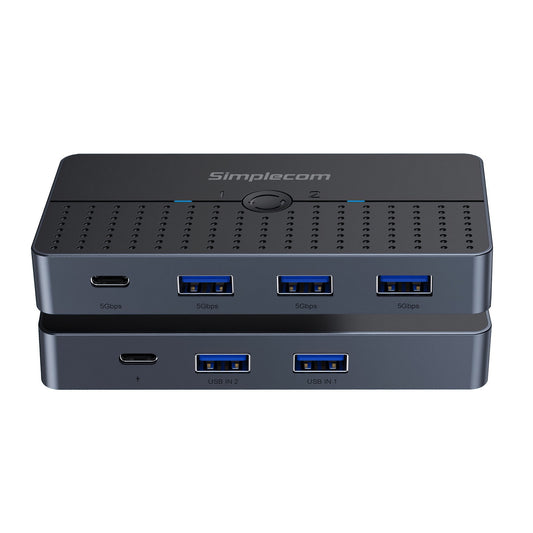 Simplecom KM320 2-Way SuperSpeed USB Switch 4-Port Hub with USB-C USB 3.0 5Gbps