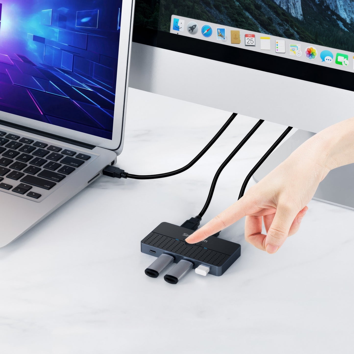 Simplecom KM320 2-Way SuperSpeed USB Switch 4-Port Hub with USB-C USB 3.0 5Gbps