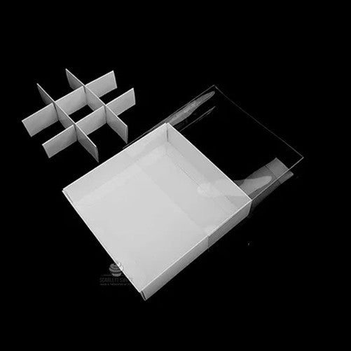 50 Pack of White Card Chocolate Sweet Soap Product Retail Gift Box - 9 bay 4x4x3cm Compartments - Clear Slide On Lid - 12x12x3cm