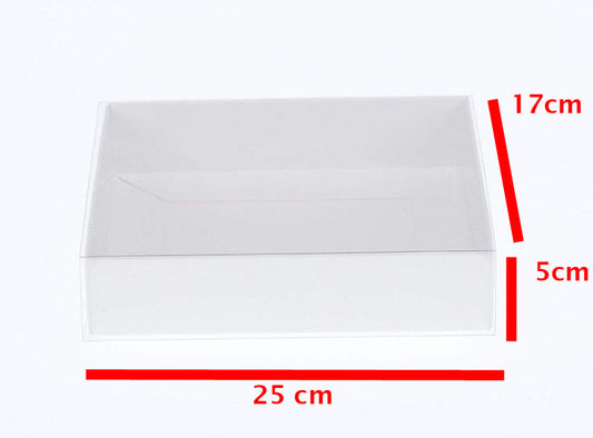 50 Pack of White Card Box - Clear Slide On Lid - 17 x 25 x 5cm - Large Beauty Product Gift Giving Hamper Tray Merch Fashion Cake Sweets Xmas