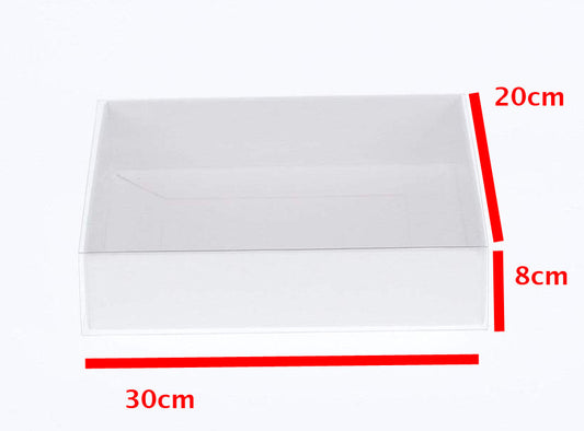 50 Pack of White Card Box - Clear Slide On Lid - 30 x 20 x 8cm - Large Beauty Product Gift Giving Hamper Tray Merch Fashion Cake Sweets Xmas