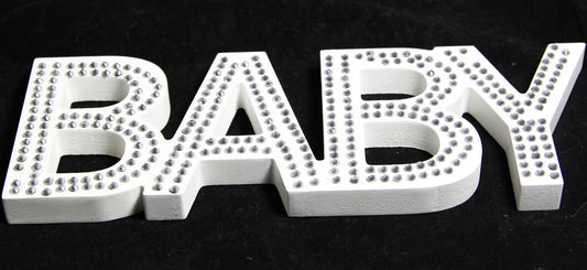 White Baby Nursery 30cm Sign Plaque Plate with Diamantes Newborn Gift Homeware Bedroom Decoration Wall Art