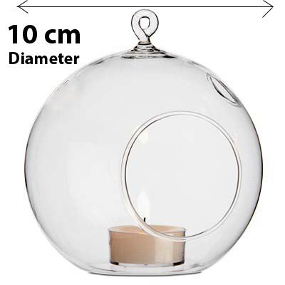 24 Bulk Buy of Hanging Clear Glass Ball Tealight Candle Holder - 10cm Diameter / High - Wedding Globe Decoration Terrarium Succulent Plant Mini Garden Holder Decor Craft Gift