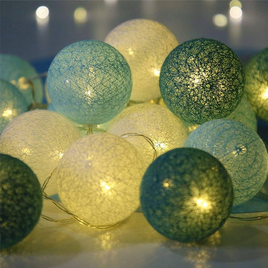 20 Ball Green 3m String Light Battery Box 5cm Cotton Ball Christmas Birthday Garden Special Occasion Decoration