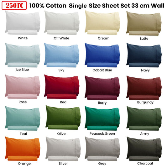 Artex 250TC 100% Cotton Sheet Set Single Charcoal