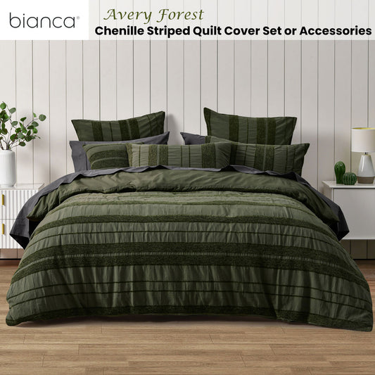 Bianca Avery Forest Chenille Striped Quilt Cover Set Queen