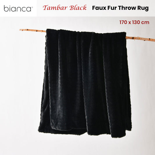 Bianca Tambar Black Faux Fur Throw Rug 130 x 170 cm