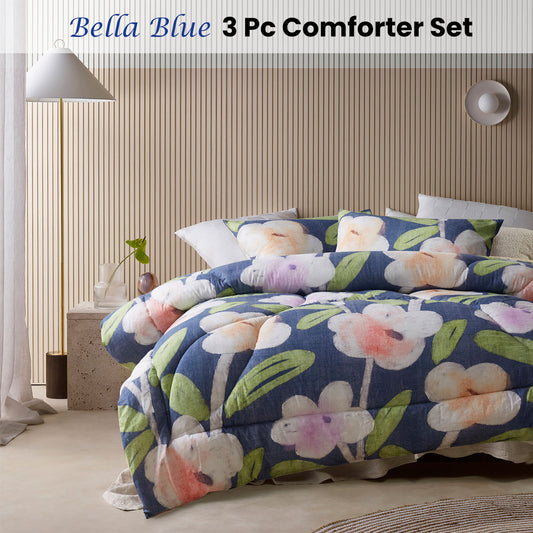Accessorize Bella Blue Floral 3 Piece Comforter Set Queen