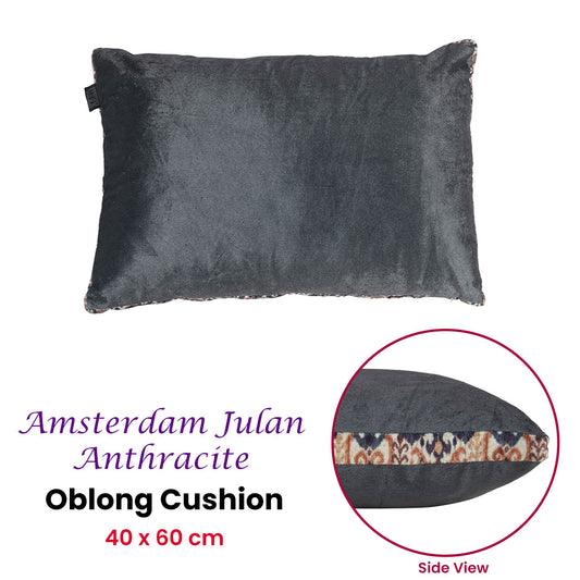 KAAT Amsterdam Julan Anthracite Velvet Oblong Filled Cushion 40cm x 60cm