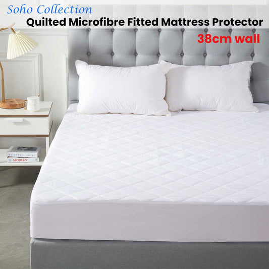 Soho Collection Quilted Microfibre Fitted Mattress Protector 38cm Wall Single