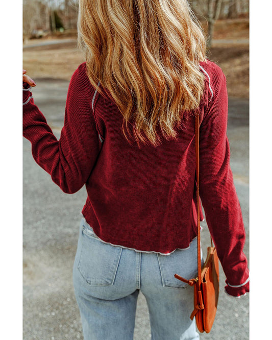 Azura Exchange Textured Round Neck Long Sleeve Top - M