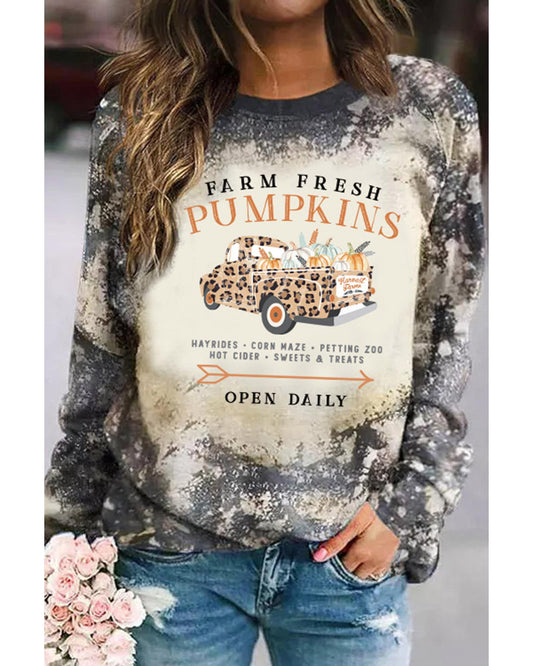 Azura Exchange Graphic Bleached Top with Farm Fresh Pumpkins - M