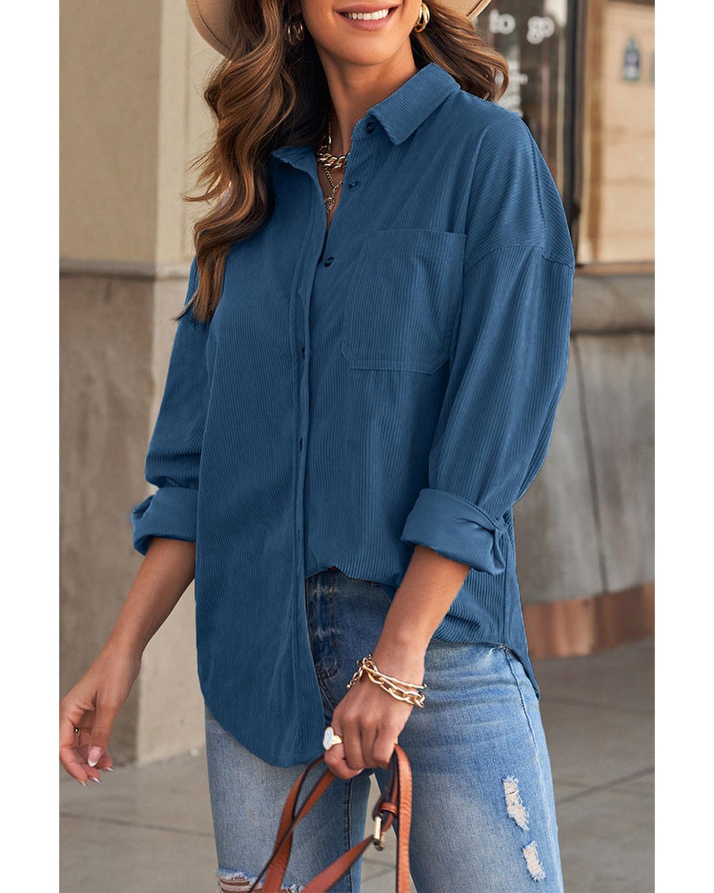 Azura Exchange Button Pocket Corduroy Shirt - S